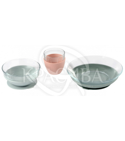 Набір скляного посуду рожево-сірий 3 предмета - 1