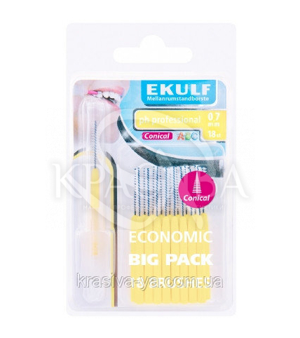 Щетки для межзубных промежутков конусные Ekulf Ph Professional 0.7 мм, 2 уп * 18 шт - 1