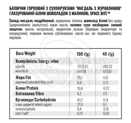 Батончик протеиновый "Миндаль - Клюква" глазированный белым шоколадом - 4
