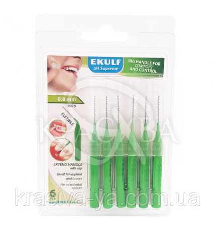 Щетки для межзубных промежутков Ekulf Ph Supreme 0.8 мм, 2 уп * 6 шт - 1